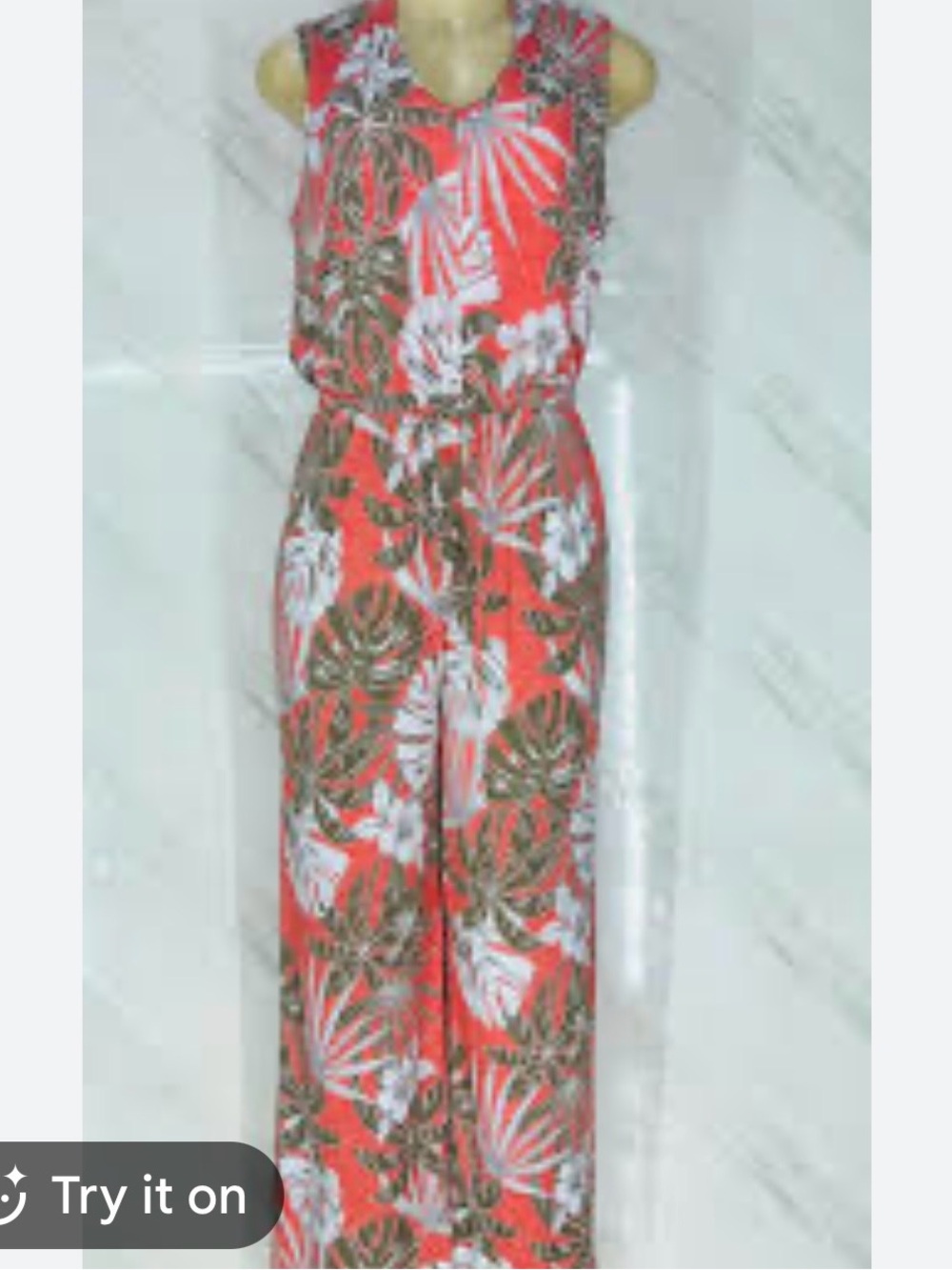Chico's Coral Tropical Print Sleeveless jumpsuit